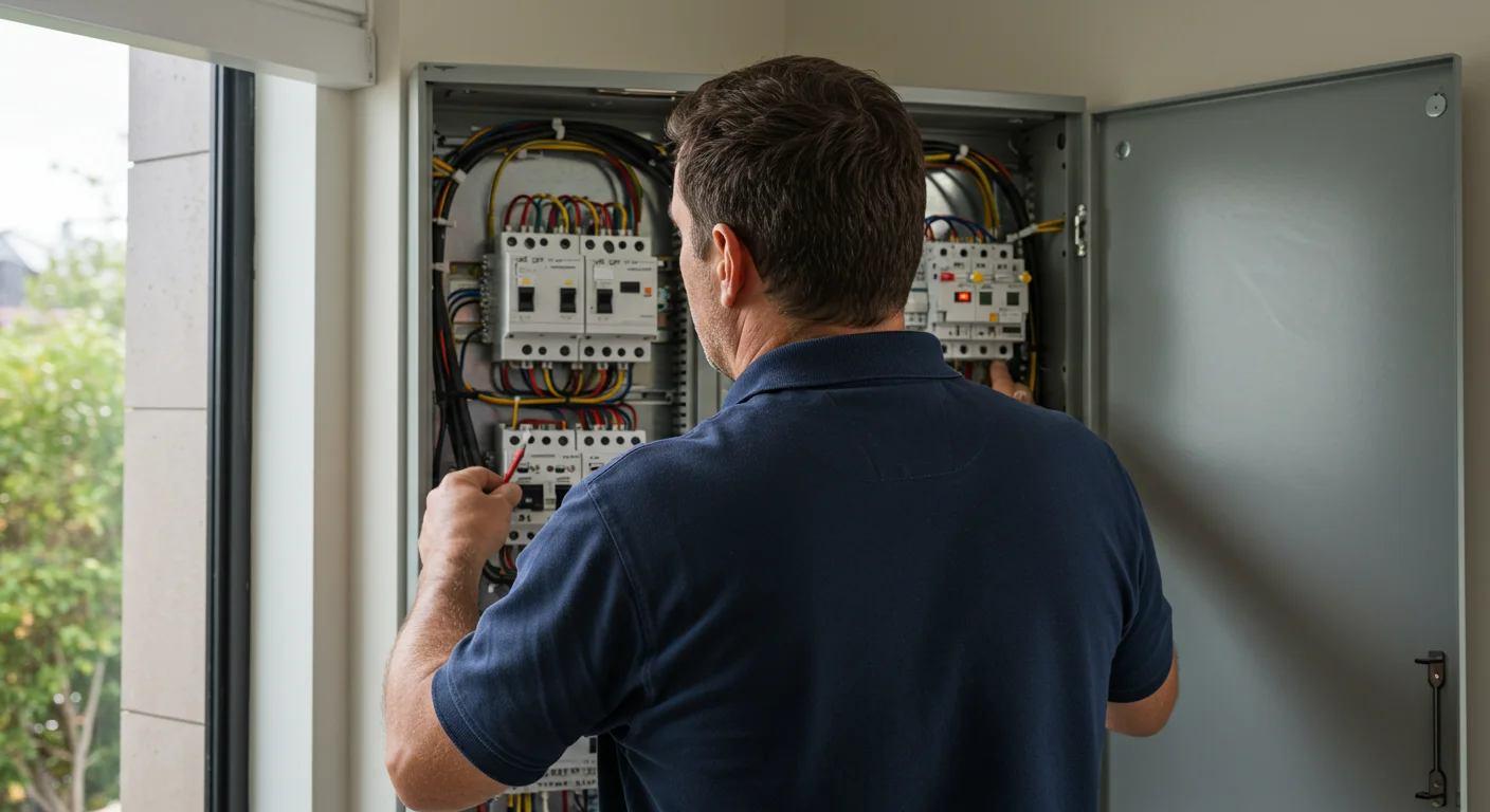 Electrician installing new wiring in modern home