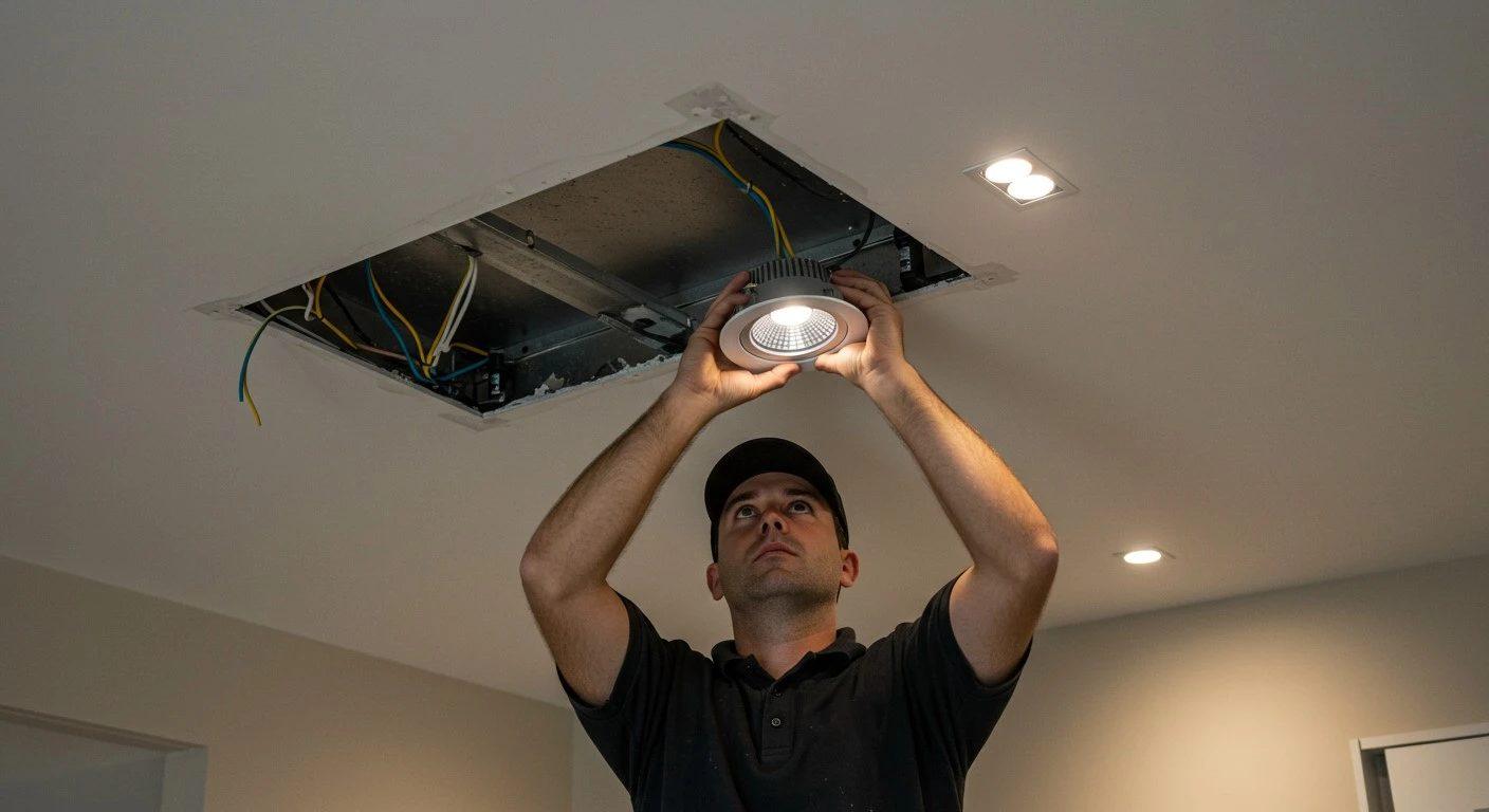Licensed electrician inspecting a residential switchboard for maintenance